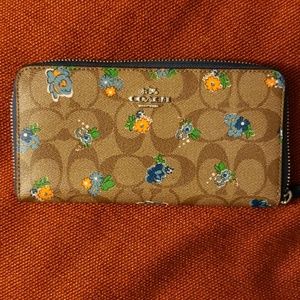 Coach floral blue trim wallet